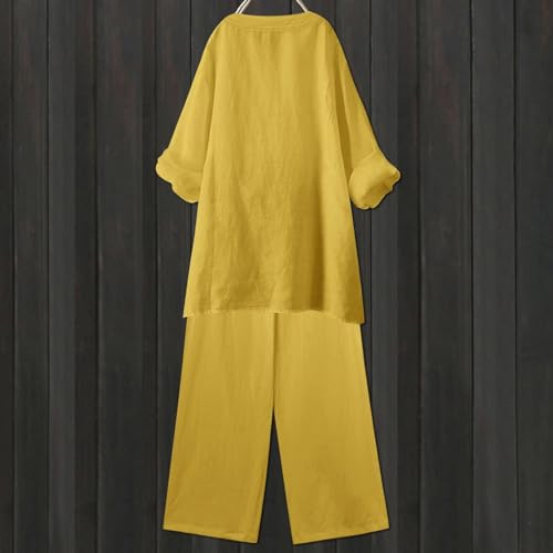 Beach Vacation Clothes for Women Summer Linen Matching 2 Piece Sets Casual Loose Oversized Drawstring Pants Outfits3
