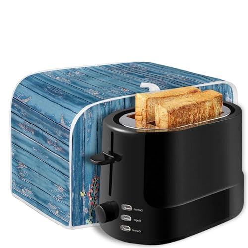 Image of Easter Day Rabbit Floral Kitchen Toaster Dust Cover Bakeware Protector Compatible with 4 Slice Toaster Top Handle Heat-Resistant Dust Protection(Wood Grain Blue,12.4 x 10.6 x 8.2)