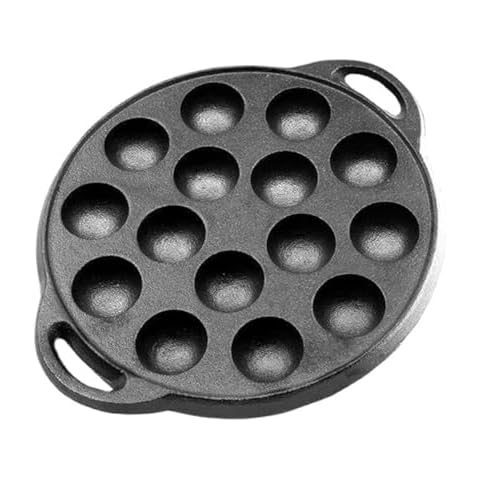 VONOTO Takoyaki Pan, 9" Cast Iron Escargot Dish 15 Molds, Takoyaki Maker Skillet, Baking Tray for Octopus Balls Pancake (9" 15 Molds) Cover