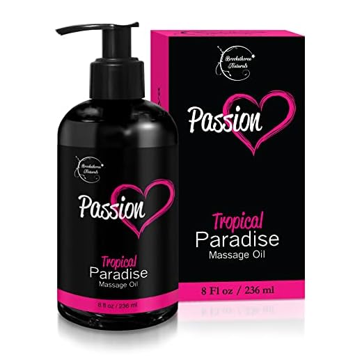 Passion Sensual Massage Oil for Couples Massage. All Natural, Tropical Paradise Scent with Almond & Jojoba Oil. Ideal for Full Body & Muscle Massage – for Women & Men - 8oz