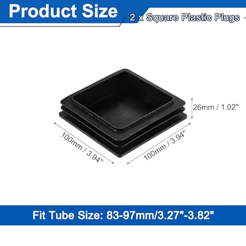 Image of uxcell 2Pcs Square Plastic Plugs, 100 x 100mm /3.94 x 3.94inch PE Pipe Tubing End Caps for 83-97mm /3.27-3.82inch Square Tube Furniture Chair Leg, Black