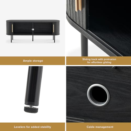 mopio Quin 59\" Tambour TV Stand, Mid-Century Modern Television Stand for 55/60/65 inch TV, Fluted Entertainment Center with Bigger Storage, Wood Media Console Credenza Cabinet for Living Room (Black)