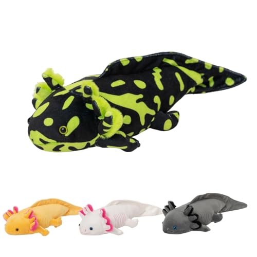 unsnurnoch Black & Green Realistic Axolotl Plush Toy 18", Soft Salamander Stuffed Animal, Unique Amphibian Plush, Creative Room Décor, Ideal Presents for Kids Animal Lovers Birthday Christmas
