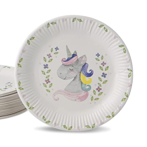 ECOFIESTA 8x Pappteller Kindergeburtstag Einhorn 23 cm rosa - Partygeschirr plastikfrei - Einweggeschirr, Partygeschirr Einhorn Deko Kindergeburtstag