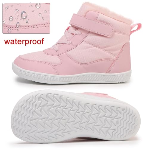 Children's winter snow boots for boys and girls, wide toe barefoot snow boots, children's high-top cotton shoes, sneakers (D2506-Pink, Toddler, 1, Digital, US Shoe System, Wide Leg Pants)3
