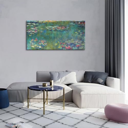 アートパネル クロード モネ 睡蓮 油絵 複製画 風景画 絵画 インテリア フレーム 名画 複製絵 絵画 ポスター ベッドサイド 木枠付きの完成品 (A,40x80cm（16x32in）)