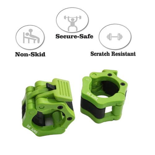 Image of De Jure Fitness Olympic Barbell Collars 2 Inch Pair - Quick Release Locking Design - Heavy Duty ABS Lock-Jaw Barbell Collars for Weightlifting, Powerlifting, CrossFit & Strength Training - Green