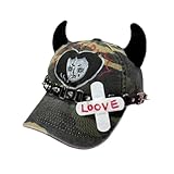 Denim Hat with Devil Horns, Camouflage Punk Fashion Cap (Green)
