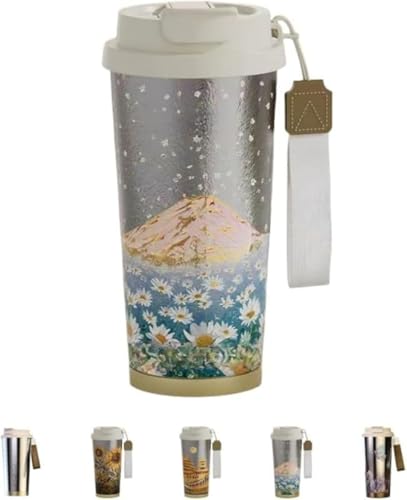 SLLS 純チタンコーヒー水筒ストロー付き飲み口 真空断熱保温保冷 漏れ防止 ひも付き持ち運び便利