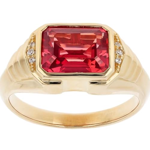 DONGHU Solid 10K 14K 18K Gold Mens Ruby Engagement Ring 4CT Emerald Cut Lab Created Ruby Ring for Men Anniversary Promise Wedding Ring Jewelry Gifts for Him Husband Father