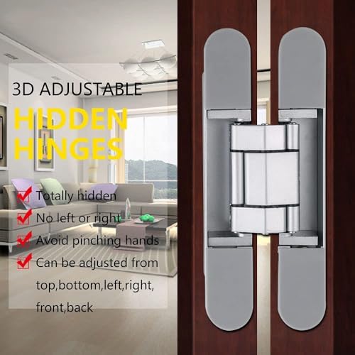 Ranbo Türband verdeckt für Zimmertüren|Scharniere schwerlast Tragkraft bis 80 kg | Band 3D-verstellbar|1 Stück - unsichtbar liegendes Türband（177mm x 28mm Silber ）