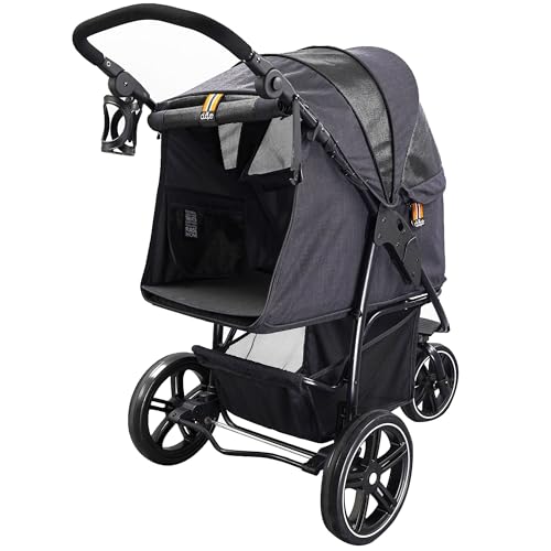 MY DUQUE COOPER - Hundewagen & Haustier Buggy bis 32 kg mit Ablagekorb für Einkäufe, einfach faltbar, 3-Fach höhenverstellbar, Soft Touch Griffe, reflektierend und im modernes Design - Schwarz
