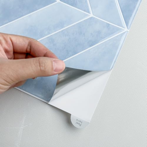 Image of Stick Tiles Peel and Stick Backsplash of 11.4 inch X 9 inch - 3D Adhesive Peel and Stick Wall Tile for Kitchen, Bathroom, Living Room, etc. (10, Ice Blue)