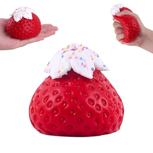 Anboor Jumbo Cream Fresa Squishy, juguete de silicona ultrasuave, juguete realista para apretar la fresa, juguete antiestrés, para niños y adultos, regalo de cumpleaños para autistas Anboor Jumbo Cream Fresa Squishy, juguete de silicona ultrasuave, juguete realista para apretar la fresa, juguete antiestrés, para niños y adultos, regalo de cumpleaños para autistas
