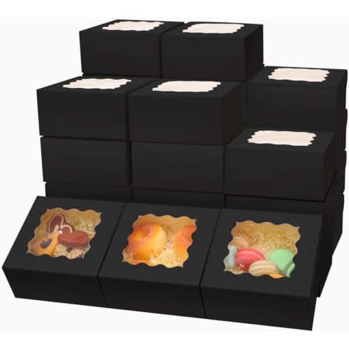 Bakepacker Black Bakery Boxes with Window 6x6x3 inches 60-Packs