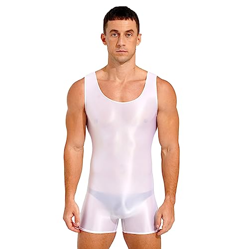 AGJGFM Men's Glossy Sheer Smooth Mesh Breathable Bodysuit Stretchy Dance Leotard Gymnastics Jumpsuit