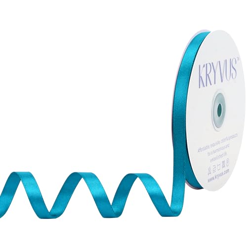 Kryvus Premium Double Faced Turquoise Blue Satin Polyester Ribbon, 3/8 Inch X 50 Yards, Perfect for Gift Wrapping, Crafts, Wedding Decor, Special Occasions