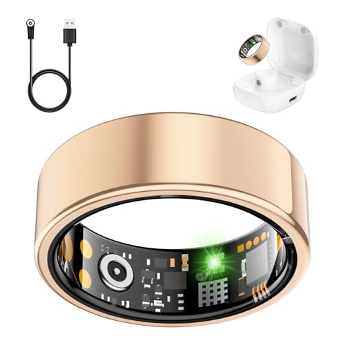 Smart Health Ring for Women Men, Fitness Tracker Ring with Heart Rate, Blood Oxygen, Sleep Tracker, Step Tracker, No Subscription Fee, IP68 Waterproof Smart Ring for iphone & Android (Rose Gold, 9#)