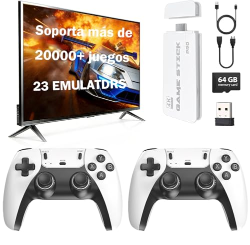 TSZCOO Consola de Videojuegos Retro Game Stick 4K,Consola de Juegos Retro 64G,20000+ Juegos Soportados ,23 Emuladores Clásicos, Salida HDMI TV,con Doble Mando Inalámbrico 2.4G,Consola Regalo para