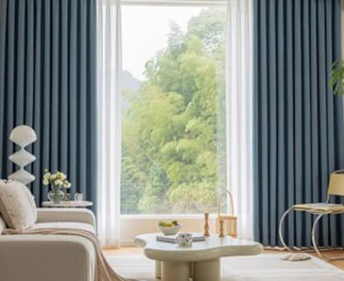 KnSam Juego de 2 cortinas opacas azules para habitación infantil, cortinas opacas de chenilla lisa con ojales, para dormitorio, cortinas opacas modernas para niños, 107 x 115 cm (ancho x alto)