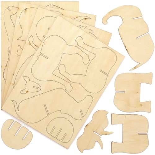 Baker Ross AT945 Make Your Own 3D Jungle Animal, Woodcraft Kits For Kids Arts and Crafts Projects and Painting (Pack of 5), Assorted