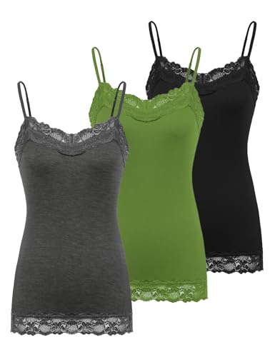 Image of Kate Kasin Women's Adjustable Spaghetti Strap Lace Trim Cami Tunic Tank Top 3PACK