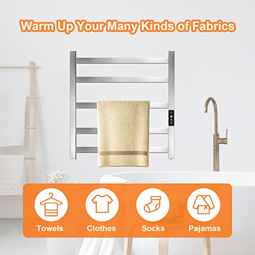 Heated Towel Rack, 5 Bars Towel Warmer Rack With Timer And Smart Temperature Control, 304 Stainless Steel Wall Mounted Electric Towel Warmer For Bathroom #TOP4