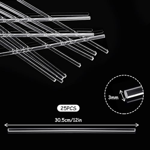 25 Fiberglasstangen,Acryl-Rundstab Transparent Lichtleiter Wiederverwendbar Glasrohr Lichtleiter Und Architektonische Gestaltungselemente,Geeignet für Jeden Schnitt(3 MM x 30 CM)