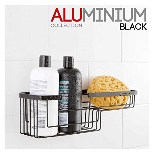 TATAY - L-shaped corner shower basket. Black aluminium. Dimensions: 30x8.5x30cm, Black/White - Image 3