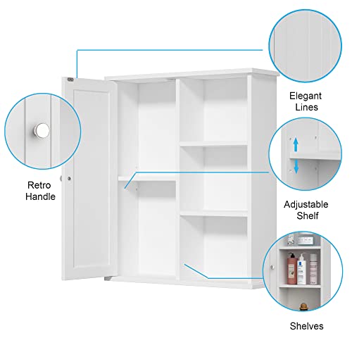Treocho Bathroom Wall Cabinet, Medicine Cabinet With Door And Open Shelf, Wall Mounted Storage Organizer For Bathroom, White #TOP6