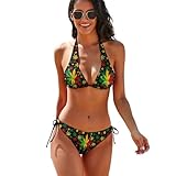 Leaf Weed Rasta Marijuana Red Yellow Green Art Bikini Sexy String Bra and Triangle Briefs Two Piece Sets Summer Swimsuit for Beach Swim Surf Bath