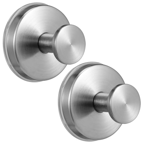 Fenas Large Suction Cup Hooks Heavy Duty 15lb Holds Towel & Robe No-Drill Shower Bathroom Hooks for Tile Wall Glass Mirror Mounts on Smooth Non-Porous Surfaces (2 Pack Brushed Nickel)