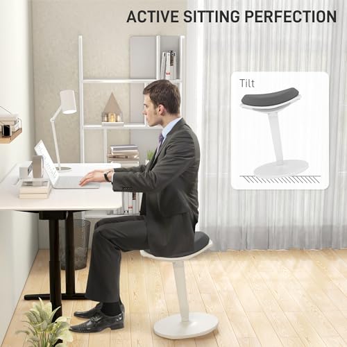 Image of HOMCOM Standing Desk Chair, Backless Wobble Chair, 22.2-28.1 Inches, Ergonomic Adjustable Active Learning Stool for Office Desks, with Rocking Motion, Padded, Grey
