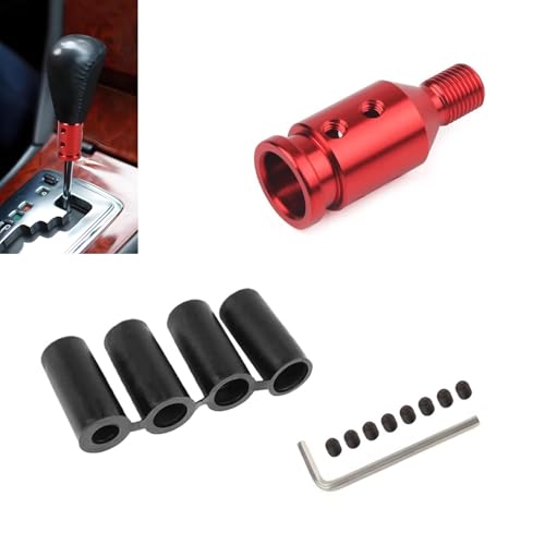 Icyfond Universal Gear Shift Knob Adapter, 12x1.25 Aluminum Alloy Gear Shift Connector, Car Stick Shift Knob Adapter with 4 Sizes Hoses for Non-Threaded Manual Shifters in Cars, Trucks, SUVs (Red)