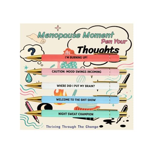 Jxueych Menopause Moment Funny Pens Set: 5-Pack Ballpoint Pens Funny Gift for Women Going Through The Change - Perfect for Office Supplies & Birthday/Best Friend Gag Gifts