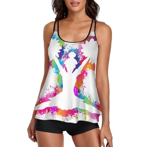 Tankini Maillot de Bain Femme avec Short et Robe de Plage Style Cheerleader