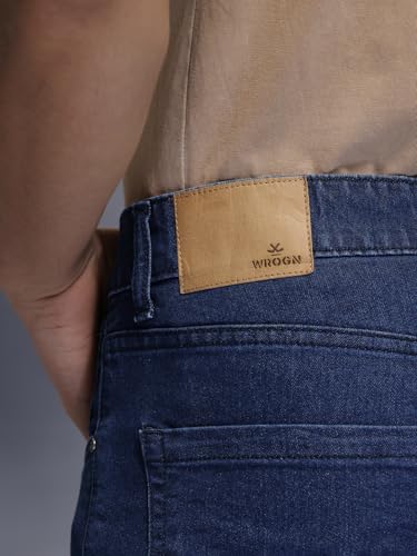 Image of WROGN Men Cotton Blend Jeans | Solid | Mid Rise | Slim Fit