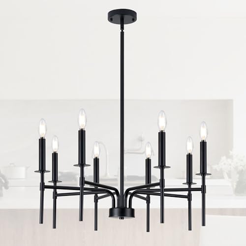 8-Light Modern Black Chandelier, Geometric Dining Room Light Fixture Industrial Pendant Lights Kitchen Island, Hanging Metal Farmhouse Chandelier for Dining Room Entryway Foyer