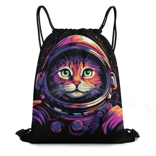 Space Cat Drawstring Backpack Durable Sport Gym Bags Daypack for Men Women 35 * 42cm