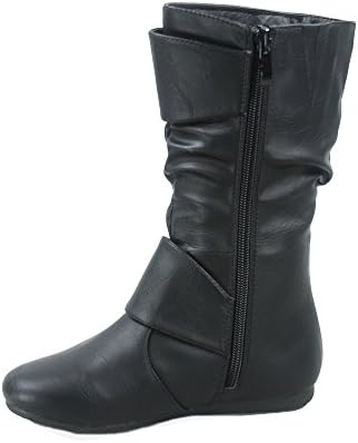 Link Klein-80K Girl's Kid's Cute Faux Leather Two Buckle Zipper Flat Heel Mid Calf Boot Shoes,Black,11 | Image 2