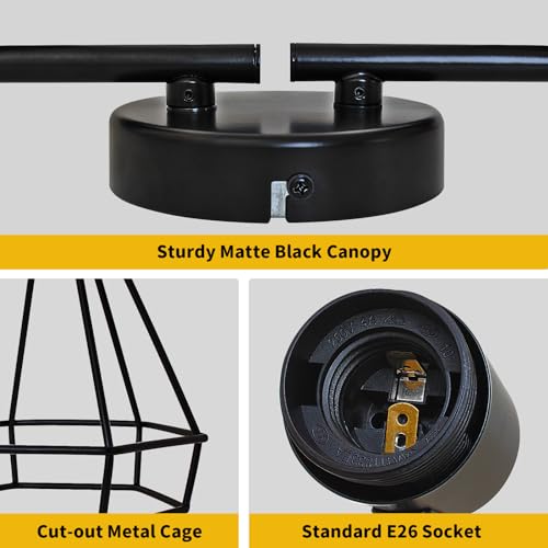 HiBay 4-Light Track Lighting Kit, Directional Rotatable Ceiling Light Fixtures, Black Geometric Metal Cage Industrial Spotlight Fixtures for Kitchen, Bedroom, Hallway, E26 Base (Bulbs Not Included)