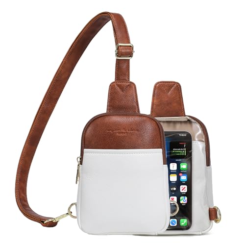 Travel Small Sling Bag for Women Anti Theft Crossbody Bags Phone Purse Cross Body Fanny Pack Over the Shoulder Bags(White Brown)