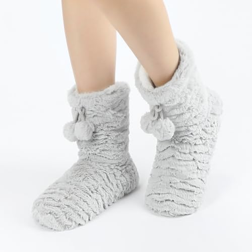 Image of Keyela Womens Non-Slip Sole Slipper Socks, Fluffy Winter House Booties