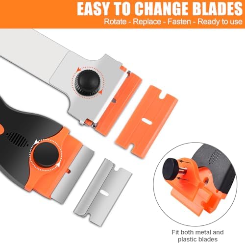 NECAMOCU 4 Pack Razor Blade Scraper, Includes 50 PCS Metal & Plastic Blades - 4