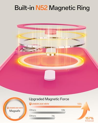 Image of UNBREAKcable Magnetic for iPhone 17 Case 6.3-Inch, Compatible with MagSafe, Full Camera Protection, Built-in Magnetic Ring, Drop Protection Shockproof Slim Phone Cover - Hot Pink