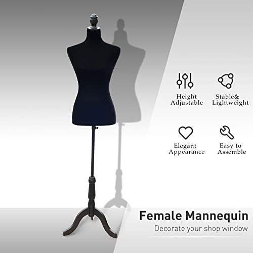Mannequin Body, Female Dress Form Manikin Body Torso 60-67Inch Height Adjustable, Woman Body Torso Clothing Display Manikin With Tripod Stand For Sewing Dress Jewelry Market Shop Display (Black) #TOP2