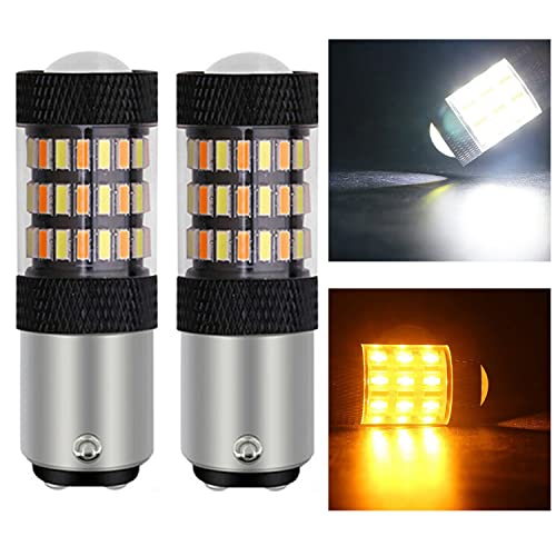 SOCAL-LED LIGHTING 1157 2057 Front Turn Signal LED Bulb Dual Function White Yellow Switchback Super Bright 4014 SMD, Pack of 2