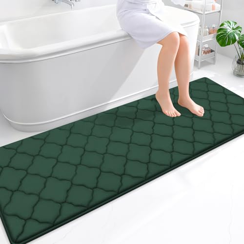 OLANLY Memory Foam Bath Mat Rug 70x24, Ultra Soft Bathroom Rugs, Dark Green