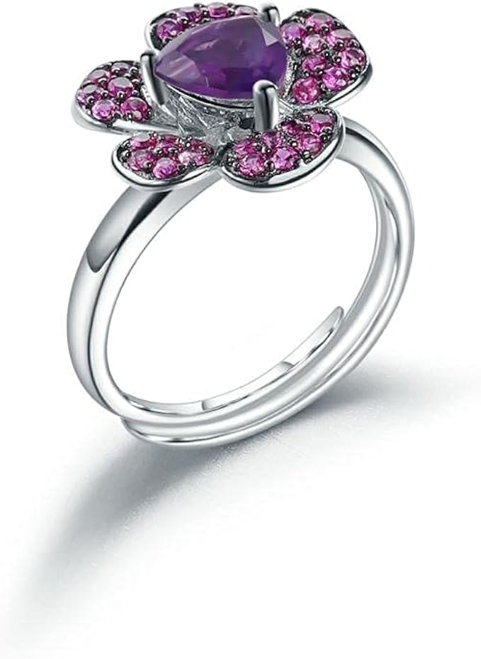Anello aperto regolabile in argento sterling 925 Anelli con fiore in ...