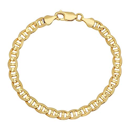 PORI JEWELERS 925 Sterling Silver 4.5mm Mariner Chain Link Anklet - Available in Silver or Yellow3